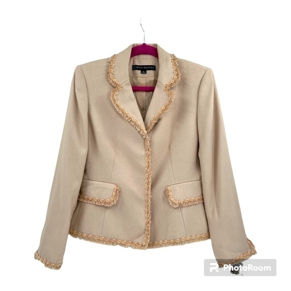NIPON BOUTIQUE women’s size 6 P beige fringed boucle blazer / jacket - Picture 1 of 14